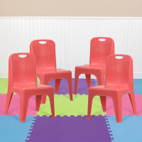 Flash Furniture 4-YU-YCX4-011-RED-GG 4 Pack Red Plastic Stackable School Chair with Carrying Handle and 11'' Seat Height
